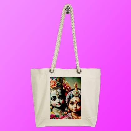 Eco-Friendly Recycled Cotton Canvas Tote Bag - Radha Krishna Design-71 - EL8220317