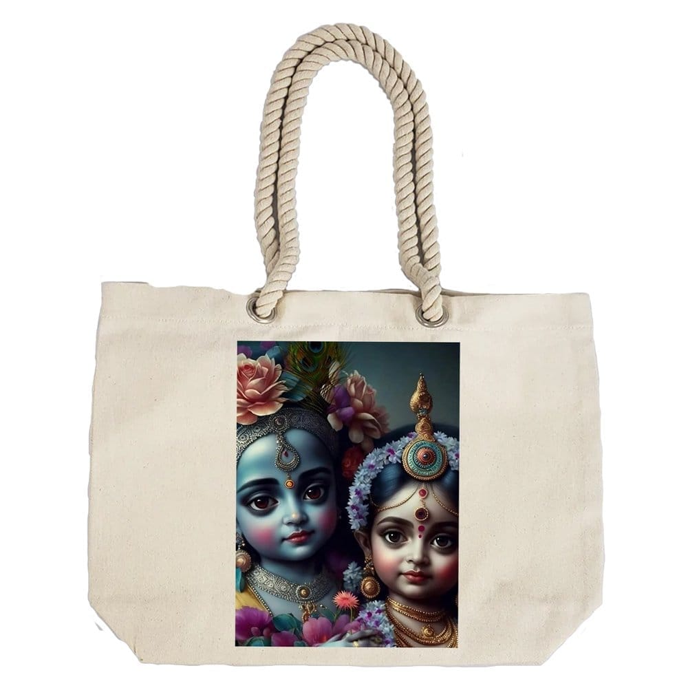 Eco-Friendly Recycled Cotton Canvas Tote Bag - Radha Krishna Design-71 - EL8220317