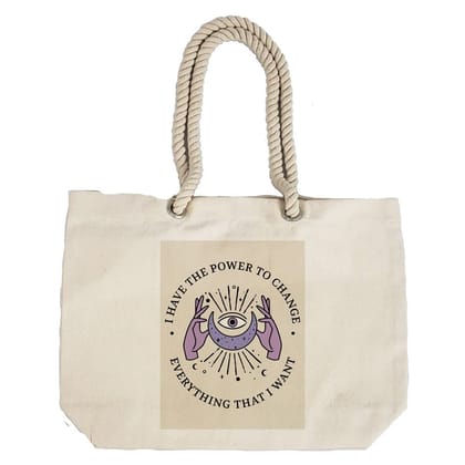 Eco-Friendly Recycled Cotton Canvas Tote Bag - Astrology Power to Change Design - EL8220151