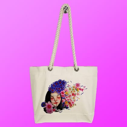 Eco-Friendly Recycled Cotton Canvas Tote Bag - Flower Woman Design-101 - EL8220347