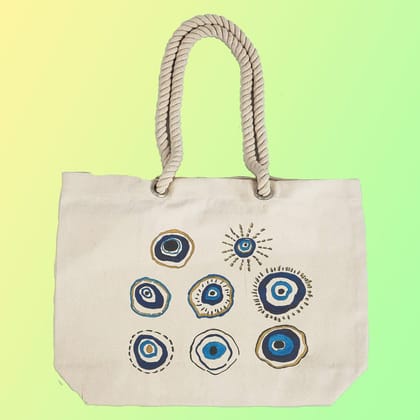 EqualLife - Hand Painted Canvas Tote Bag - Evil Eye Protection - EL8210115