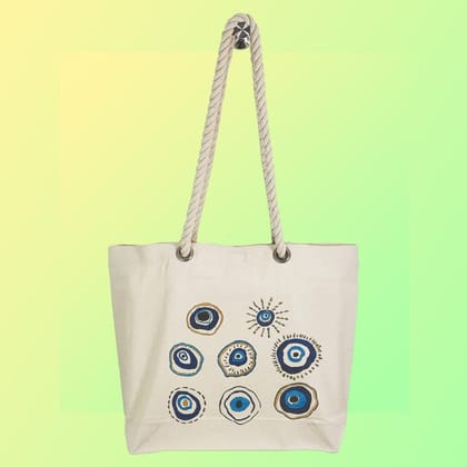 EqualLife - Hand Painted Canvas Tote Bag - Evil Eye Protection - EL8210115