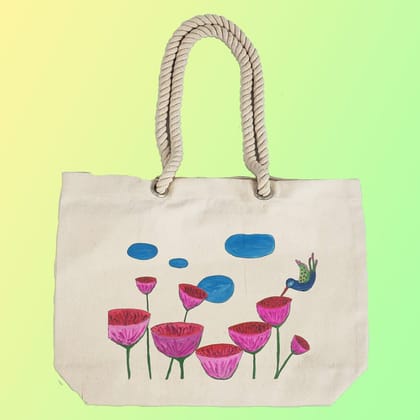 EqualLife - Hand Painted Canvas Tote Bag - Hummingbird and Flowers - EL8210117