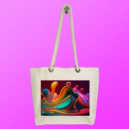 Eco-Friendly Recycled Cotton Canvas Tote Bag - Abstract Waves Design-65 - EL8220311
