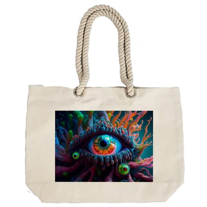 Eco-Friendly Recycled Cotton Canvas Tote Bag - Eye Of Horus Design-78 - EL8220324