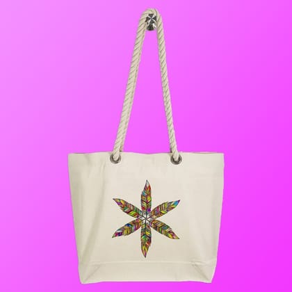 Eco-Friendly Recycled Cotton Canvas Tote Bag - Six Feathers Design-99 - EL8220345