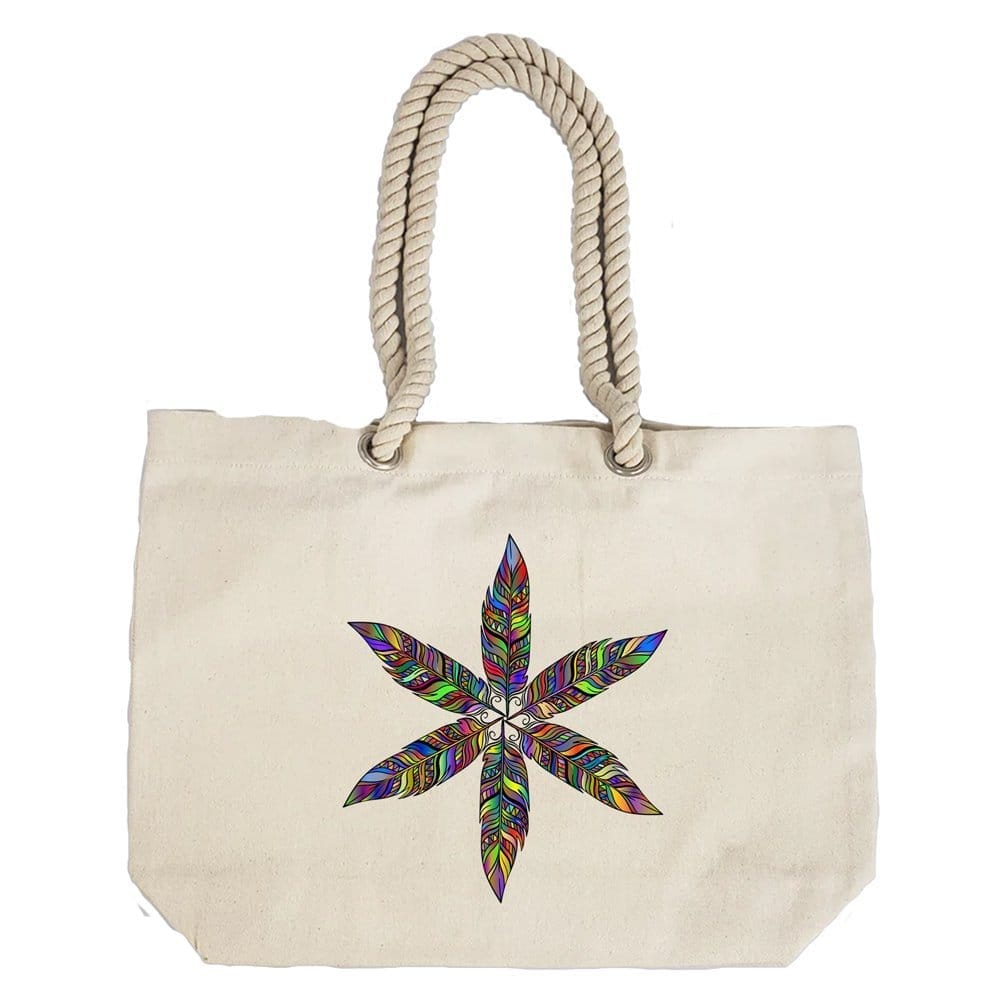Eco-Friendly Recycled Cotton Canvas Tote Bag - Six Feathers Design-99 - EL8220345