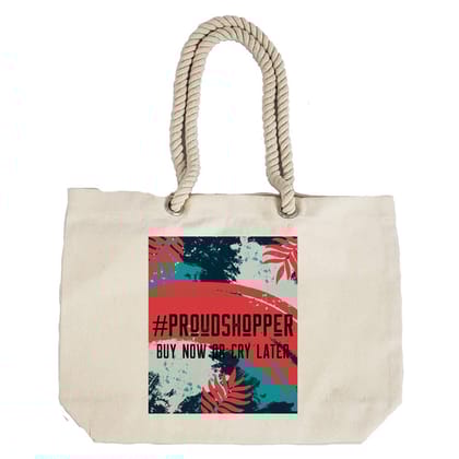 Eco-Friendly Recycled Cotton Canvas Tote Bag - Proud Shopper Design - EL8220126