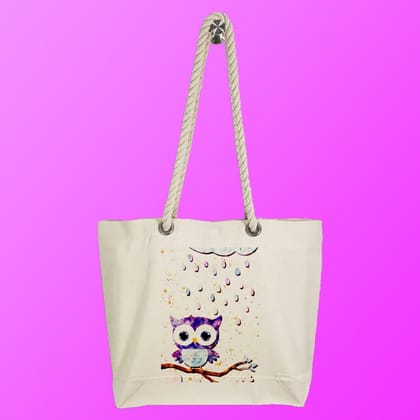 Eco-Friendly Recycled Cotton Canvas Tote Bag - Owl Design-86 - EL8220332