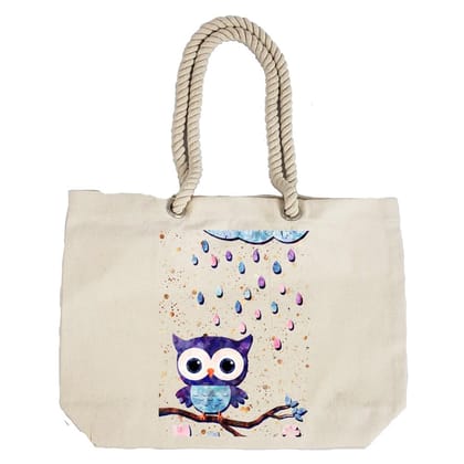 Eco-Friendly Recycled Cotton Canvas Tote Bag - Owl Design-86 - EL8220332