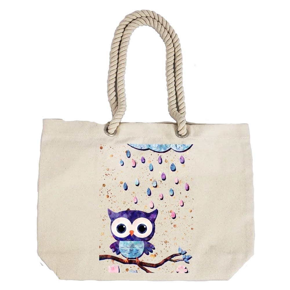Eco-Friendly Recycled Cotton Canvas Tote Bag - Owl Design-86 - EL8220332