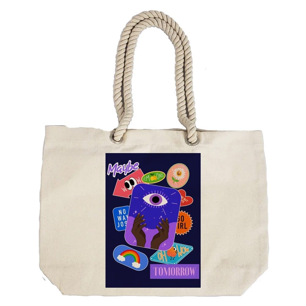 Eco-Friendly Recycled Cotton Canvas Tote Bag - Funny Stickers Design No.1 - EL8220145