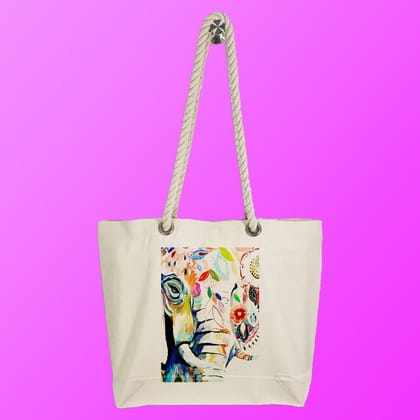 Eco-Friendly Recycled Cotton Canvas Tote Bag - Elephant Mandala-3 Design-81 - EL8220327