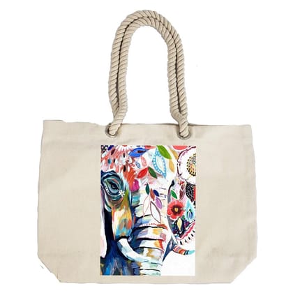 Eco-Friendly Recycled Cotton Canvas Tote Bag - Elephant Mandala-3 Design-81 - EL8220327