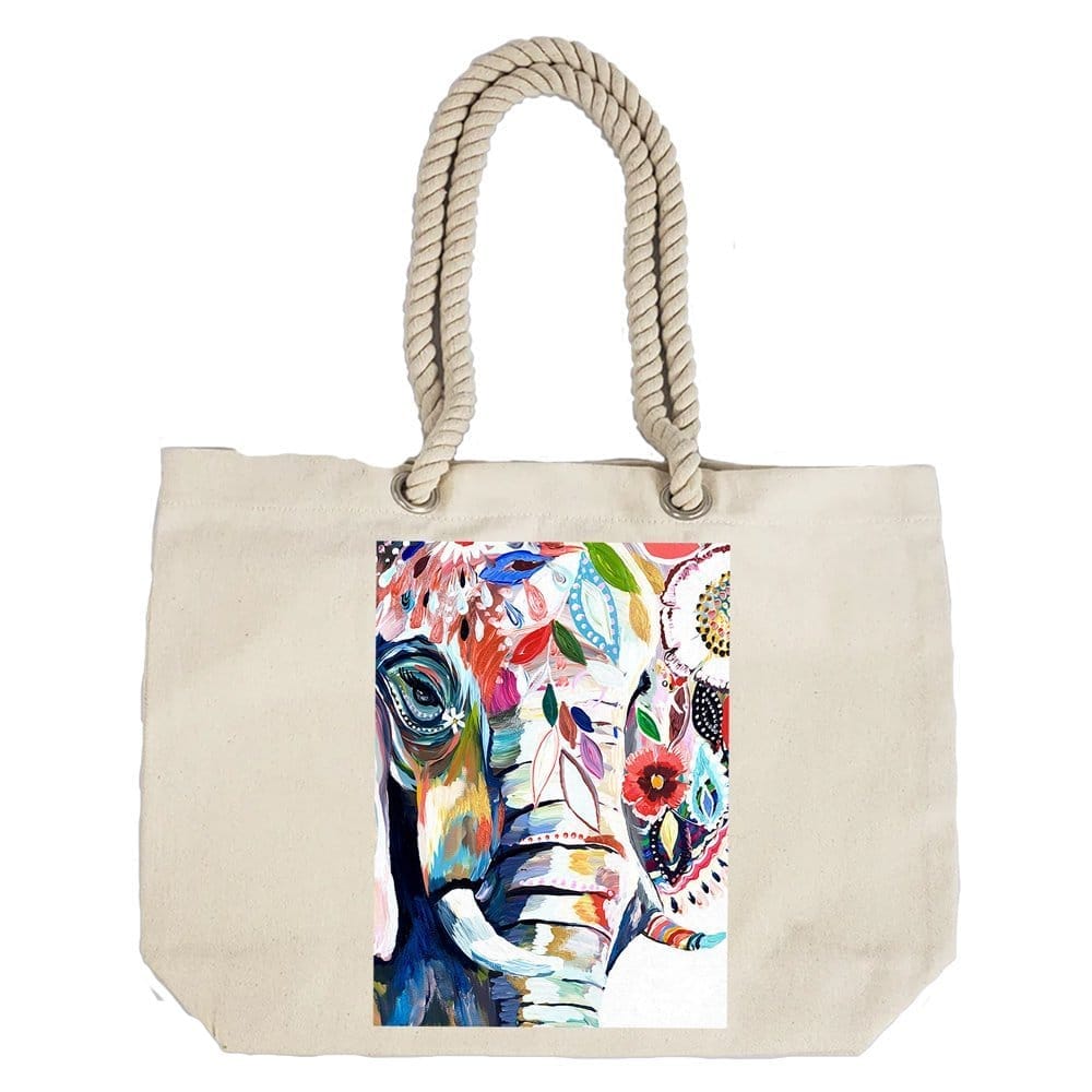 Eco-Friendly Recycled Cotton Canvas Tote Bag - Elephant Mandala-3 Design-81 - EL8220327