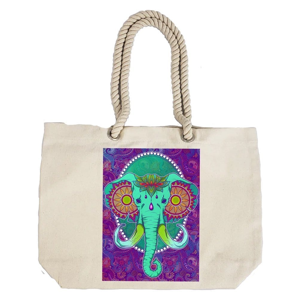 Eco-Friendly Recycled Cotton Canvas Tote Bag - Elephant Mandala-2 Design-80 - EL8220326