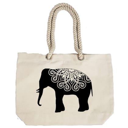 Eco-Friendly Recycled Cotton Canvas Tote Bag - Elephant Mandala-4 Design-97 - EL8220343