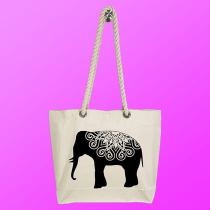 Eco-Friendly Recycled Cotton Canvas Tote Bag - Elephant Mandala-4 Design-97 - EL8220343