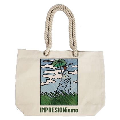Eco-Friendly Recycled Cotton Canvas Tote Bag – Green Umbrella Victorian Lady Design – EL8220121