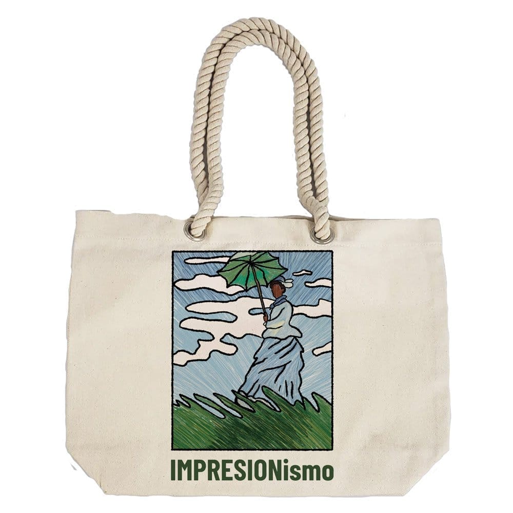 Eco-Friendly Recycled Cotton Canvas Tote Bag – Green Umbrella Victorian Lady Design – EL8220121