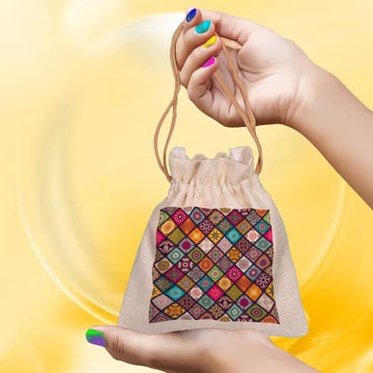 Eco-Friendly Designer Jute Potli Bag - Design-6 - EL8220261