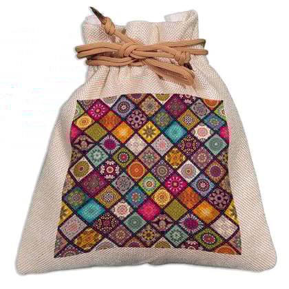 Eco-Friendly Designer Jute Potli Bag - Design-6 - EL8220261