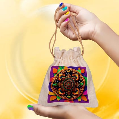 Eco-Friendly Designer Jute Potli Bag - Design-19 - EL8220274