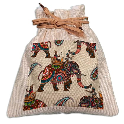 Eco-Friendly Designer Jute Potli Bag - Design-34 - EL8220289
