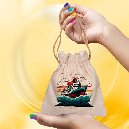 Eco-Friendly Designer Jute Potli Bag - Design-50 - EL8220305