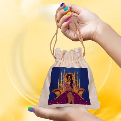 Eco-Friendly Designer Jute Potli Bag - Design-26 - EL8220281