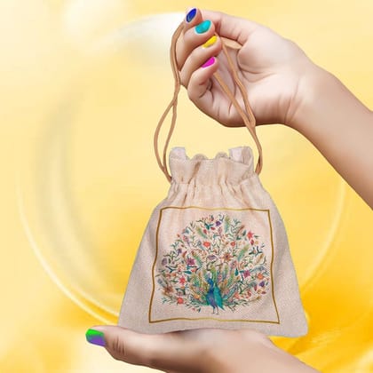 Eco-Friendly Designer Jute Potli Bag - Design-2 - EL8220257