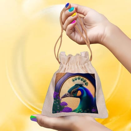 Eco-Friendly Designer Jute Potli Bag - Design-54 - EL8220309