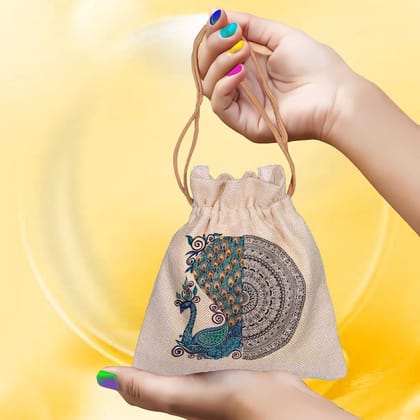Eco-Friendly Designer Jute Potli Bag - Design-30 - EL8220285