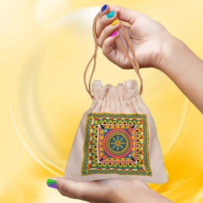 Eco-Friendly Designer Jute Potli Bag - Design-53 - EL8220308