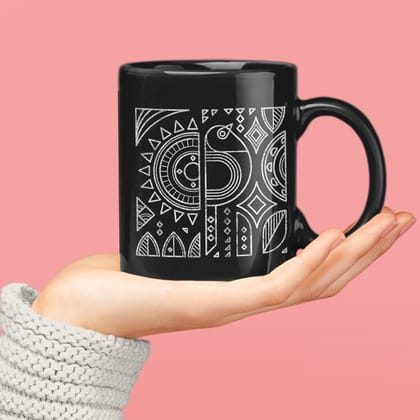 Designer Ceramic Mug-Tribal Art Birds Design-By EqualLife -EL7222134 - Black