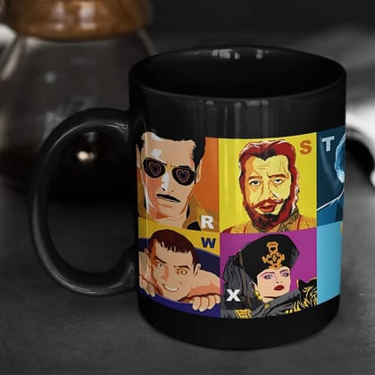 Designer Ceramic Mug-Bollywood Characters R to Z Design-By EqualLife -EL7222133-C - Black