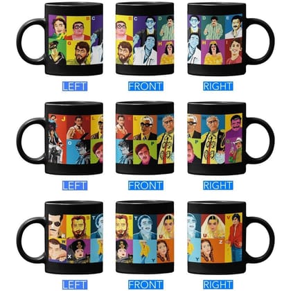 Designer Ceramic Mug-Bollywood Characters A to Z Design-By EqualLife -EL7222133 - Black - Set of 3