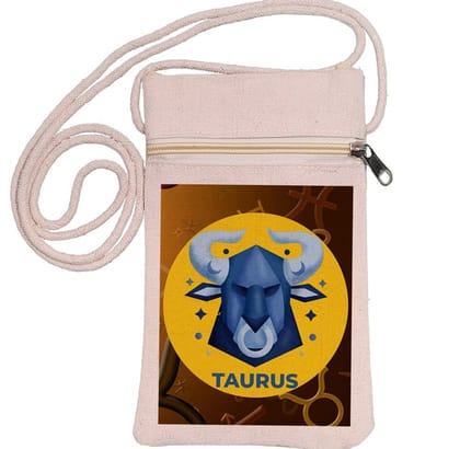 Eco-Friendly Recycled Cotton Canvas Mobile Phone Sling  Bag - Design-Zodiac Sign-Taurus - EL8220254