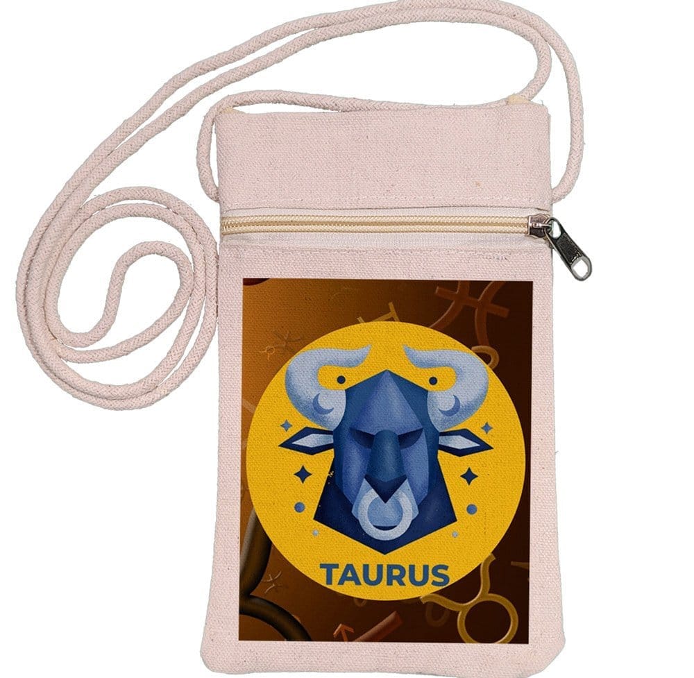 Eco-Friendly Recycled Cotton Canvas Mobile Phone Sling  Bag - Design-Zodiac Sign-Taurus - EL8220254