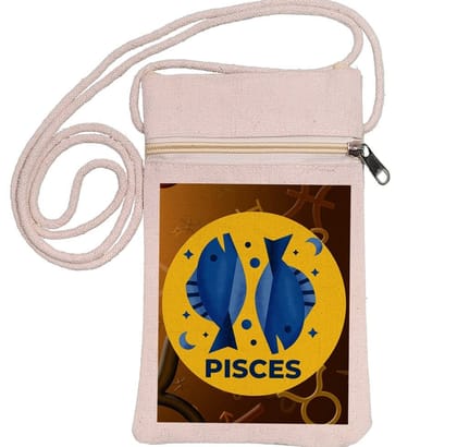 Eco-Friendly Recycled Cotton Canvas Mobile Phone Sling  Bag - Design-Zodiac Sign-Pisces - EL8220251