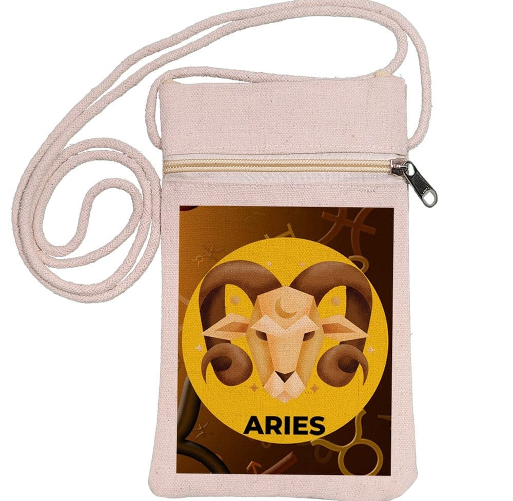 Eco-Friendly Recycled Cotton Canvas Mobile Phone Sling  Bag - Design-Zodiac Sign-Aries - EL8220245