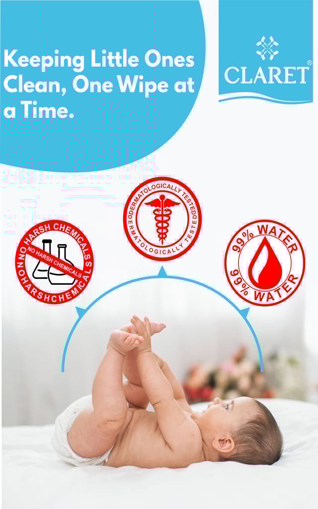 Baby Wet Wipes with 99% Purified Water & Aloe Vera, Soap-Free, Pack of 3 (72 Wipes), Dermatologically Tested, Safe for Sensitive Skin