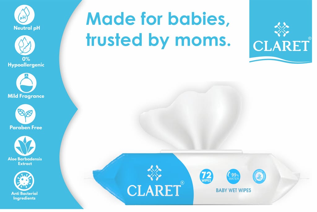 Baby Wet Wipes with 99% Purified Water & Aloe Vera, Soap-Free, Pack of 3 (72 Wipes), Dermatologically Tested, Safe for Sensitive Skin
