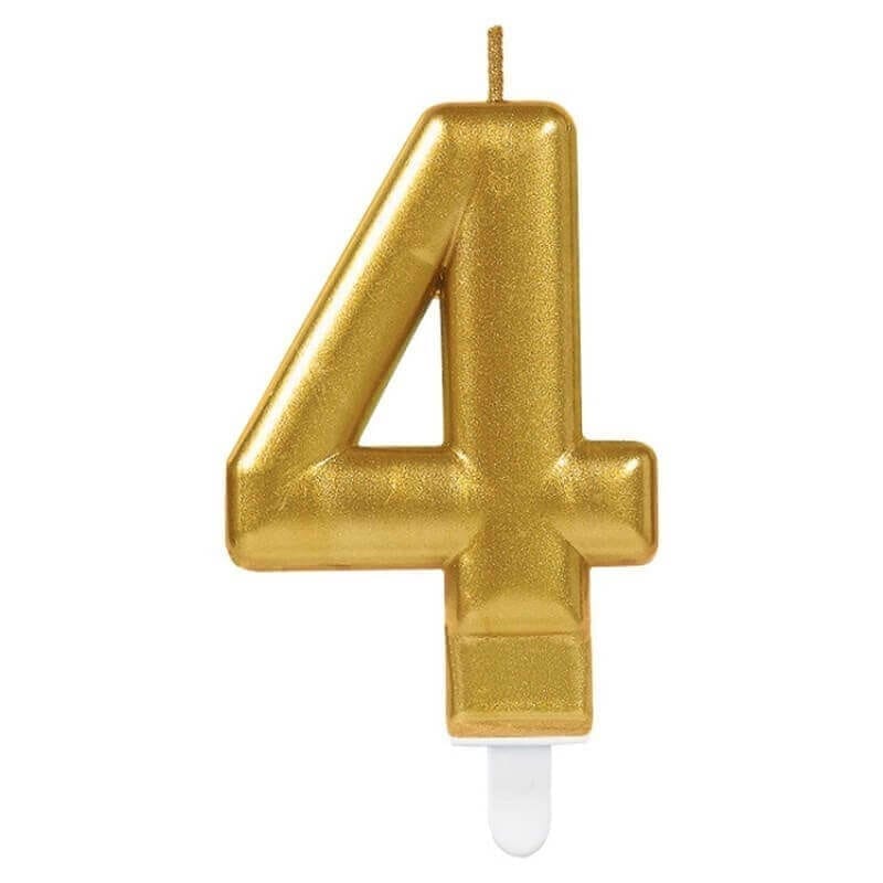 Wanna Party Golden Numerical Candle No. 4 - 3"