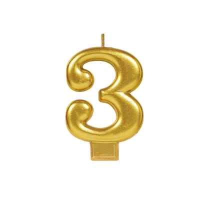 Wanna Party Golden Numerical Candle No. 3 - 3"