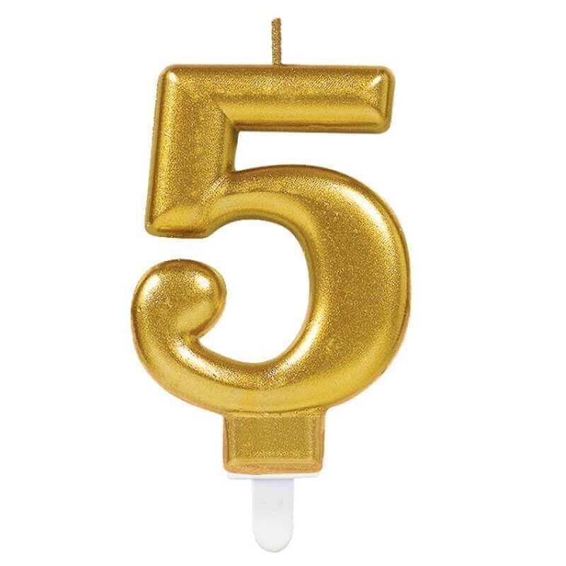 Wanna Party Golden Numerical Candle No. 5 - 3"
