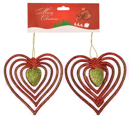Wanna Party Christmas Tree Ornaments - 3D Heart Red &amP; Green Hangings - 2PC