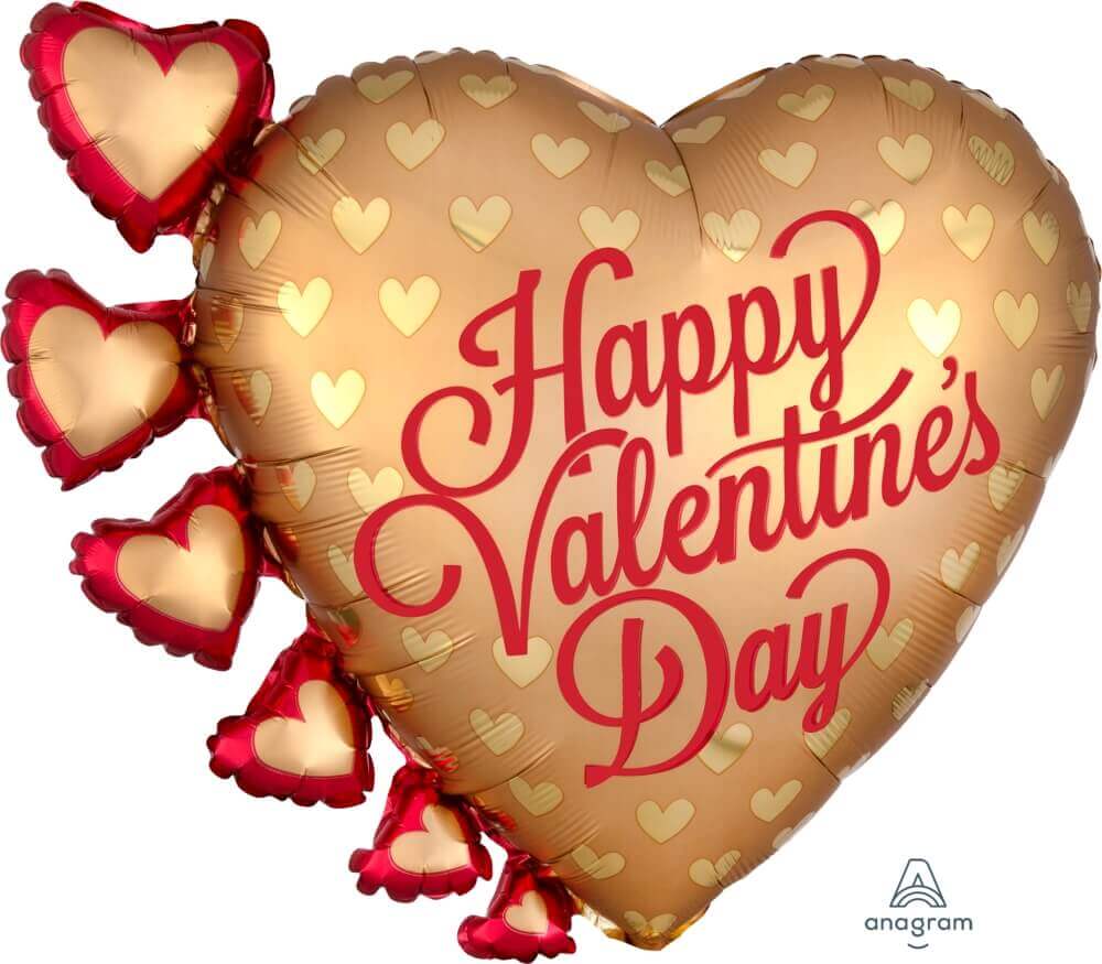 Wanna Party Pretty Gold Heart HaPPy Valnetine Balloon 24"