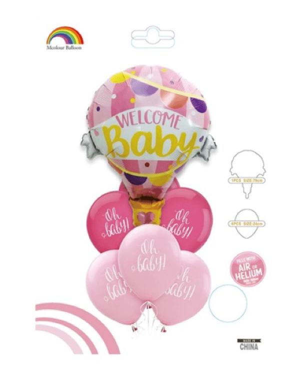 Wanna Party Welcome Baby Girl Foil Balloon & Oh Baby Pink Late