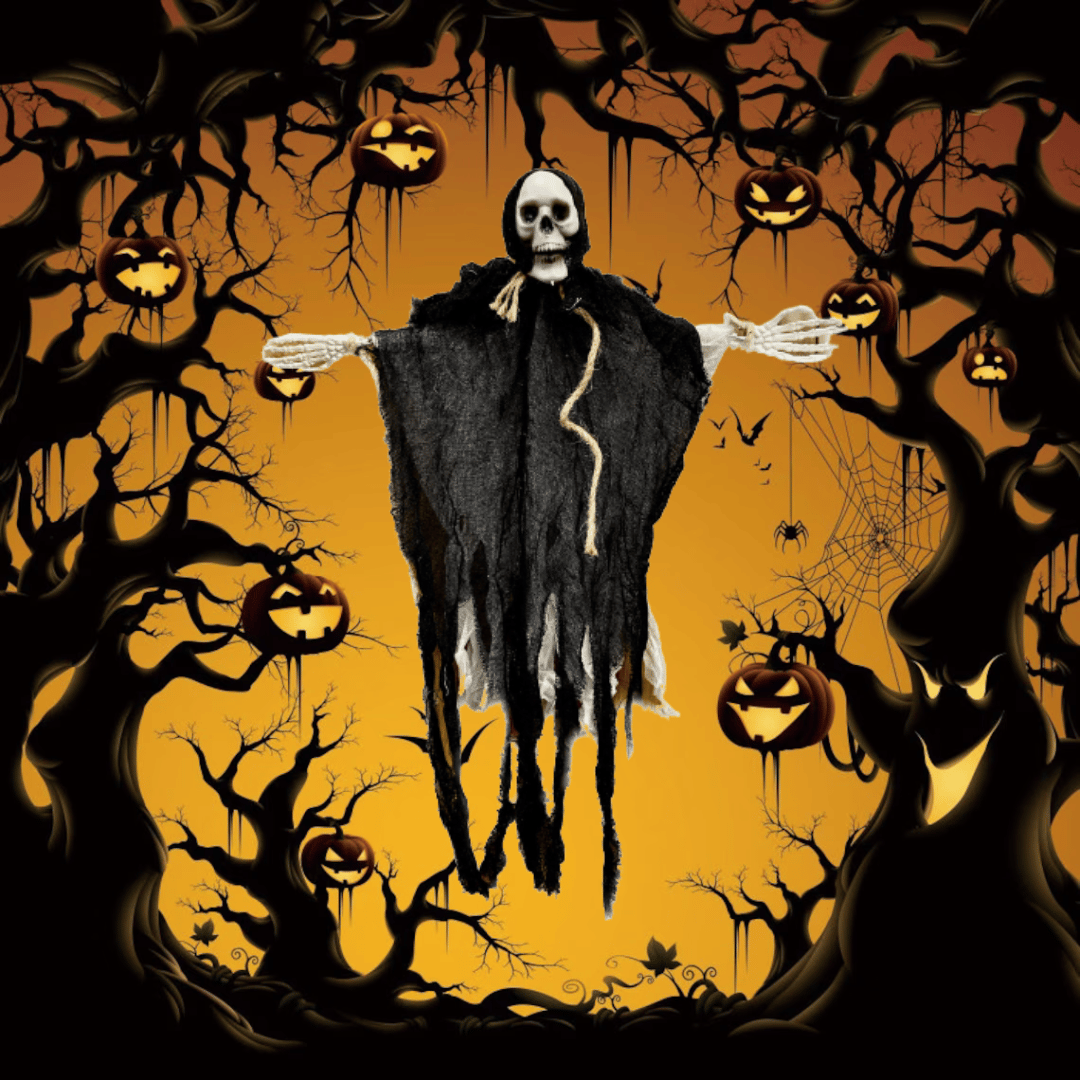 Wanna Party Hanging Skull with Black & White Cloth - 3FT